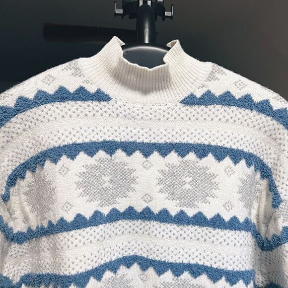 a.n.a Whisper Pattern Sweater Ivory Blue Knit Pullover Mock Neck 2X NWT - Picture 5 of 11
